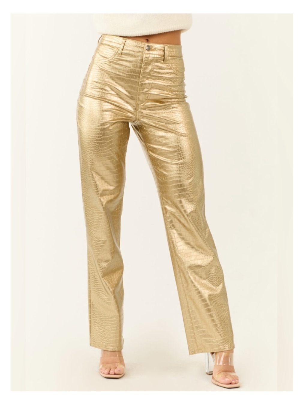 🟤NWT CELLO Faux Leather Snakeskin High Rise Pants in Gold Sz 11